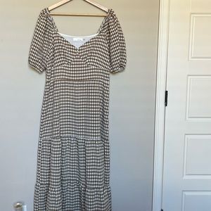 Heatherly Brown Gingham Midi Dress